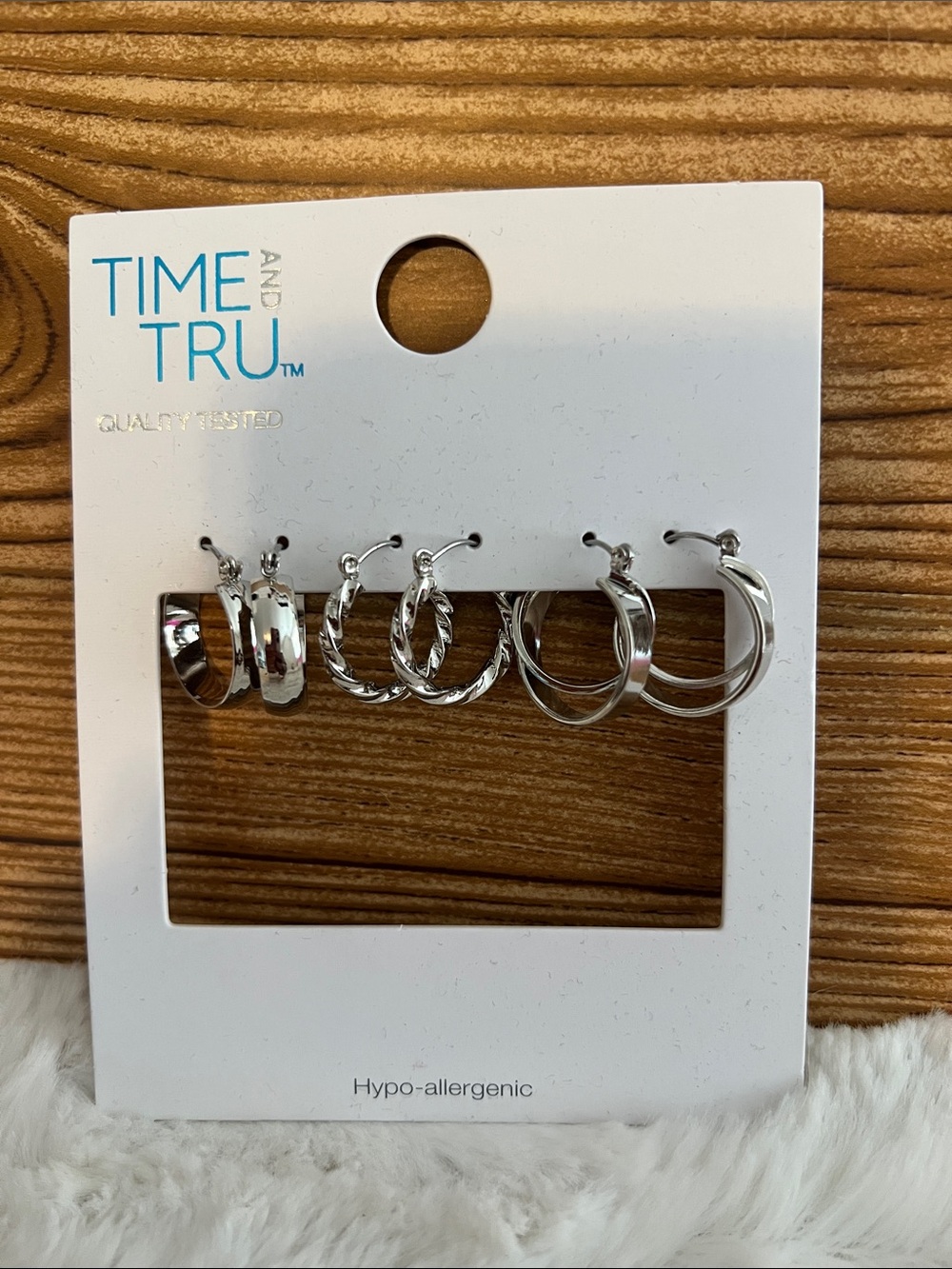 Time and Tru Silver Hoop Earring Set - Mixed Textures
